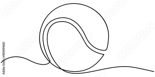 tennis ball continuous one line drawing, Single line drawing of tennis ball. Tennis equipment one continuous line art, Tennis ball continuous outline. 