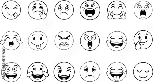 Collection of hand drawn cartoon emoji face expressions