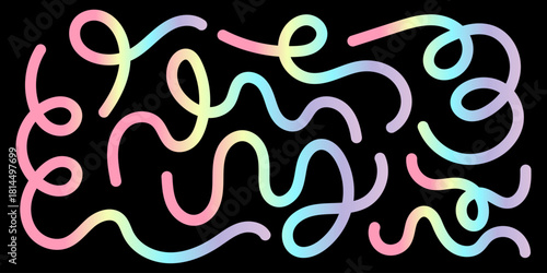 Colorful pastel swirls and curves on a black background for design elements