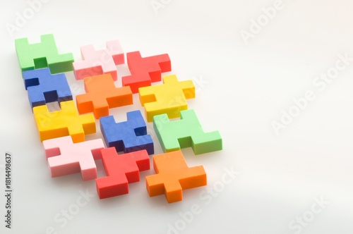 Colorful rubber blocks on white  background.