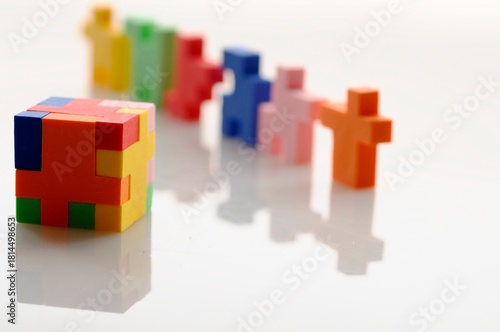 Colorful rubber blocks on white  background.