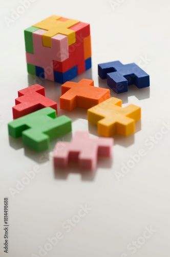 Colorful rubber blocks on white  background.
