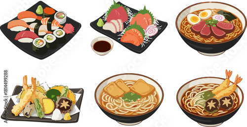 japans culinary canvas an illustrated feast of authentic flavors and traditions, isolated on transparent background