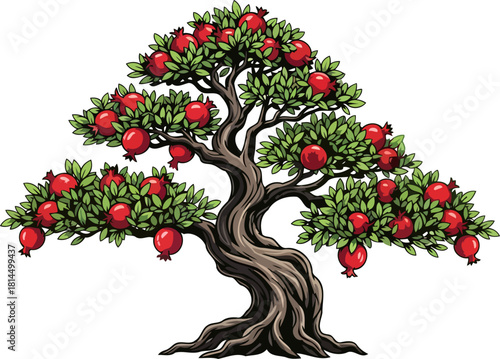 lifes glimmering bounty ancient pomegranate tree, a vibrant harvest of wellness, isolated on transparent background