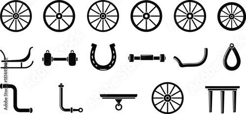 Vintage western carriage and horse equipment silhouette collection