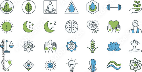 Holistic icons set isolated on white background