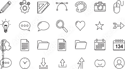 Creative inking icon set with various artistic tools isolated on white background