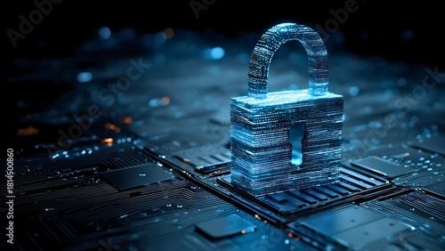 A digital padlock shines against a tech-infused background, symbolizing security and protection