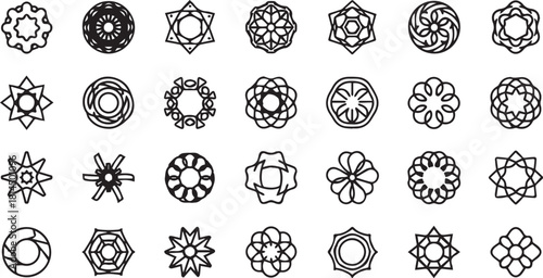 Nucleus and fat cell line art icons set isolated on white background