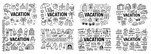 Vacation activities doodle set