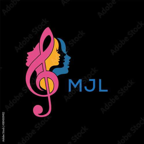 Multicolor Female Faces with Musical Note Logo, MJL LATER LOGO Colorful Music Logo with Female Faces
