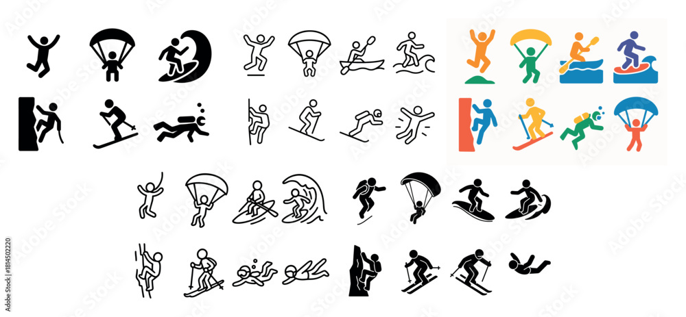 Obraz premium Adventure icons: paragliding and skiing