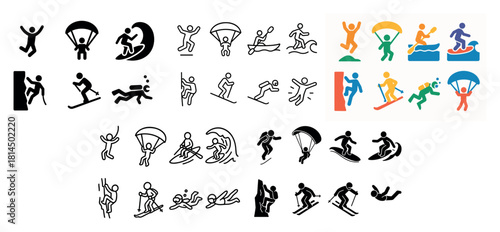 Adventure icons: paragliding and skiing