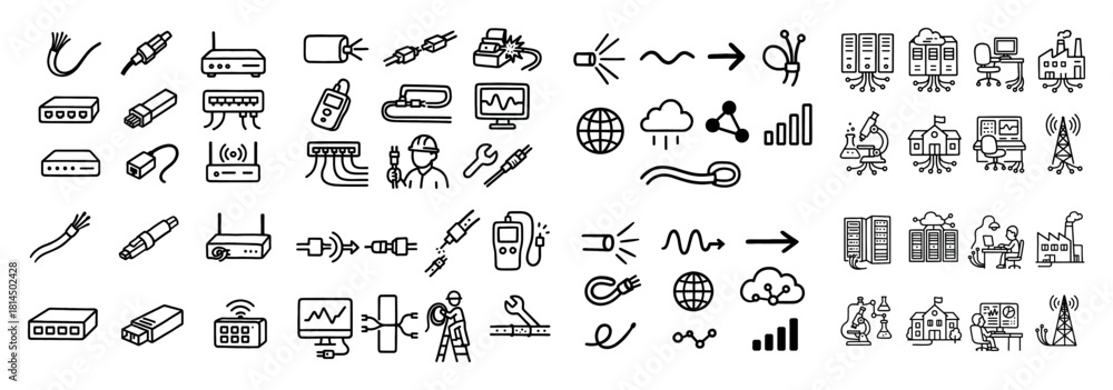 Obraz premium Technology icons: cables, routers, tools
