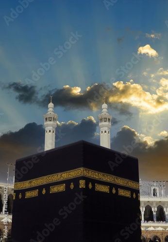 Close up of Kaabah in Mecca, Saudi Arabia. Muslims all around the world face the Kaaba during prayer time.