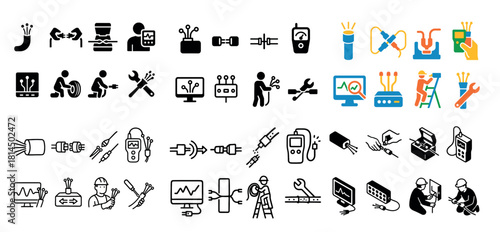 Icons of cable repair and maintenance