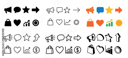 Colorful communication and business icons