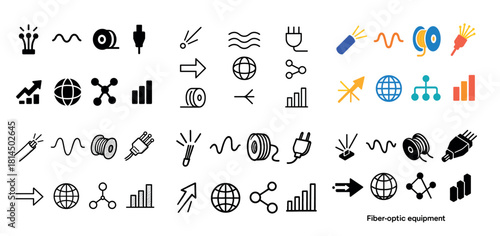 Fiber-optic equipment and technology icons