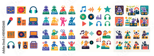 Vibrant dj icons and music symbols