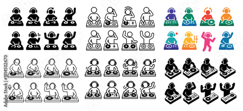 Colorful dj icons of diverse figures