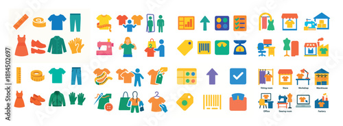 Colorful clothing and sewing icons