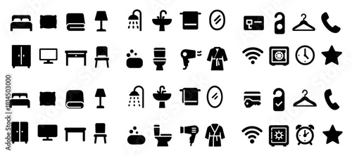 Hotel amenities icon set collection