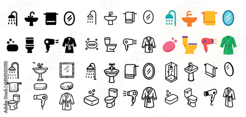 Bathroom icons collection in various styles