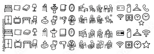 Hotel room and guest services icons