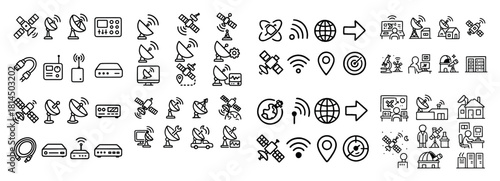 Satellite and communication icons set