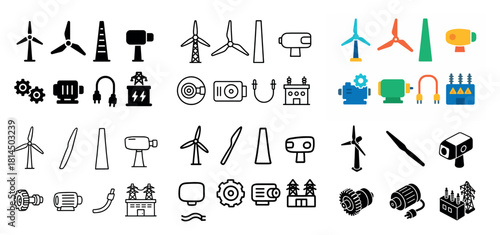 Wind turbines and energy icons