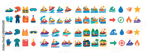 Colorful water sport icons set