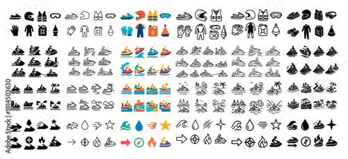 Colorful water sports icon set collection