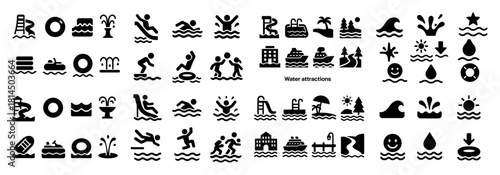Water attraction icons collection