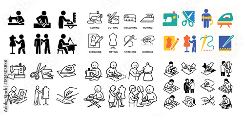 Sewing and tailoring icon set collection