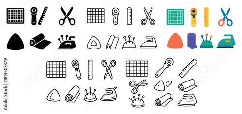 Colorful sewing tools collection