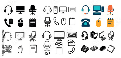 Office equipment icons set collection