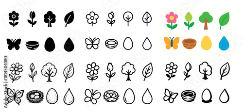 Nature icons: trees, flowers, and shapes