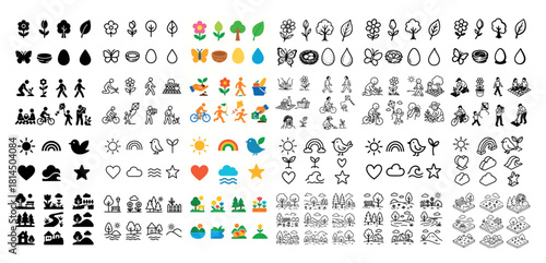 Line art and colorful nature icons