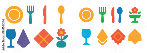 Colorful Table Setting Icons