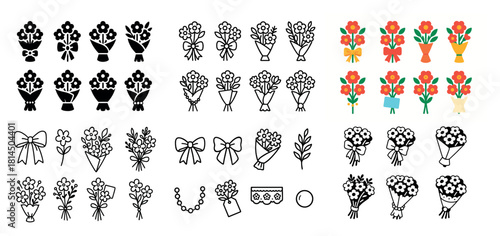 Floral bouquets and decoration icons