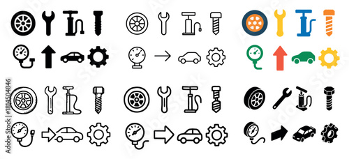 Automotive icons set: tools and vehicles
