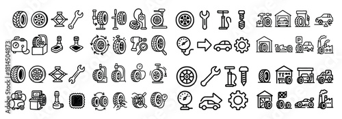 Car service tools and vehicle icons