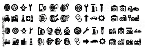 Automotive repair tools and symbols icons