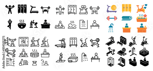 Fitness and gym icons set collection