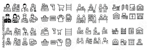Diverse workplace icon set overview