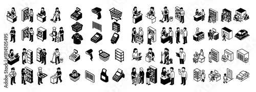 Isometric retail scenes collection