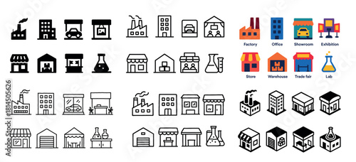 Icon set of buildings and factories