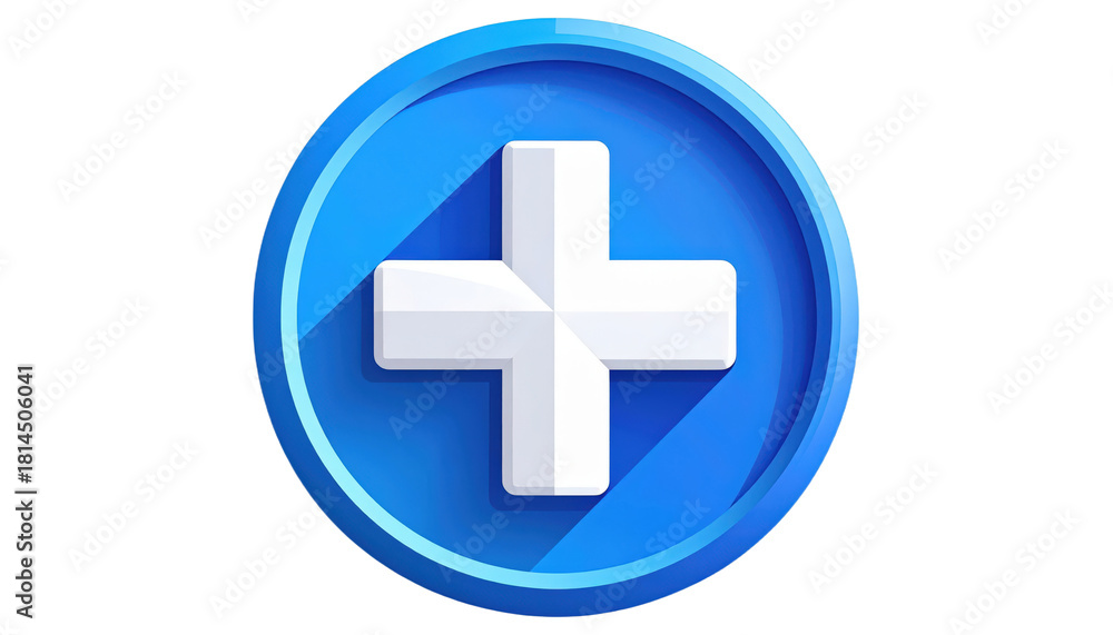 Fototapeta premium Clean 3d Render of a Blue Circle Icon with a White Plus Symbol and a Subtle Shadow Effect