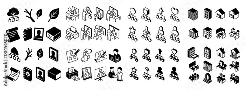 Isometric business and education icons