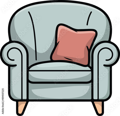 Grey single seater armchair vector for home furnishing and comfortable living space concepts overhead view